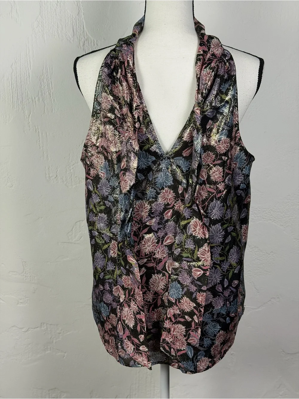 Gorgeous J. Crew Floral High-Neck Metallic Shine Halter - Feminine Beauty small